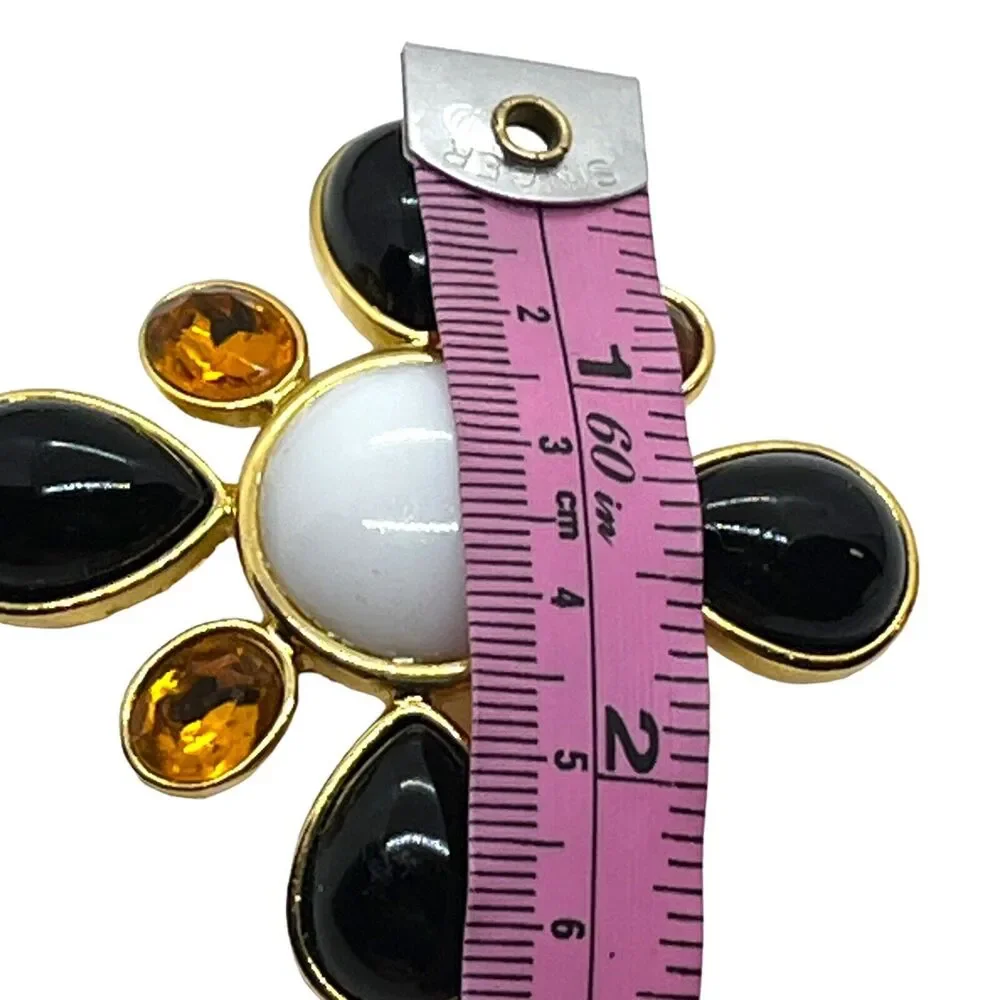 Joan Rivers Maltese Cross Brooch Pin Signed Large Black Faux Amber & Pearl Gems